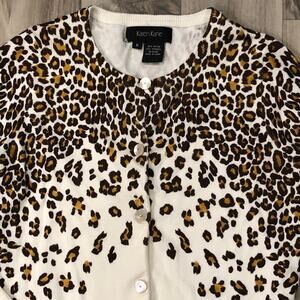 Karen Kane S Animal Print on Ivory Smooth Knit Cardigan Sweater IMMACULATE!